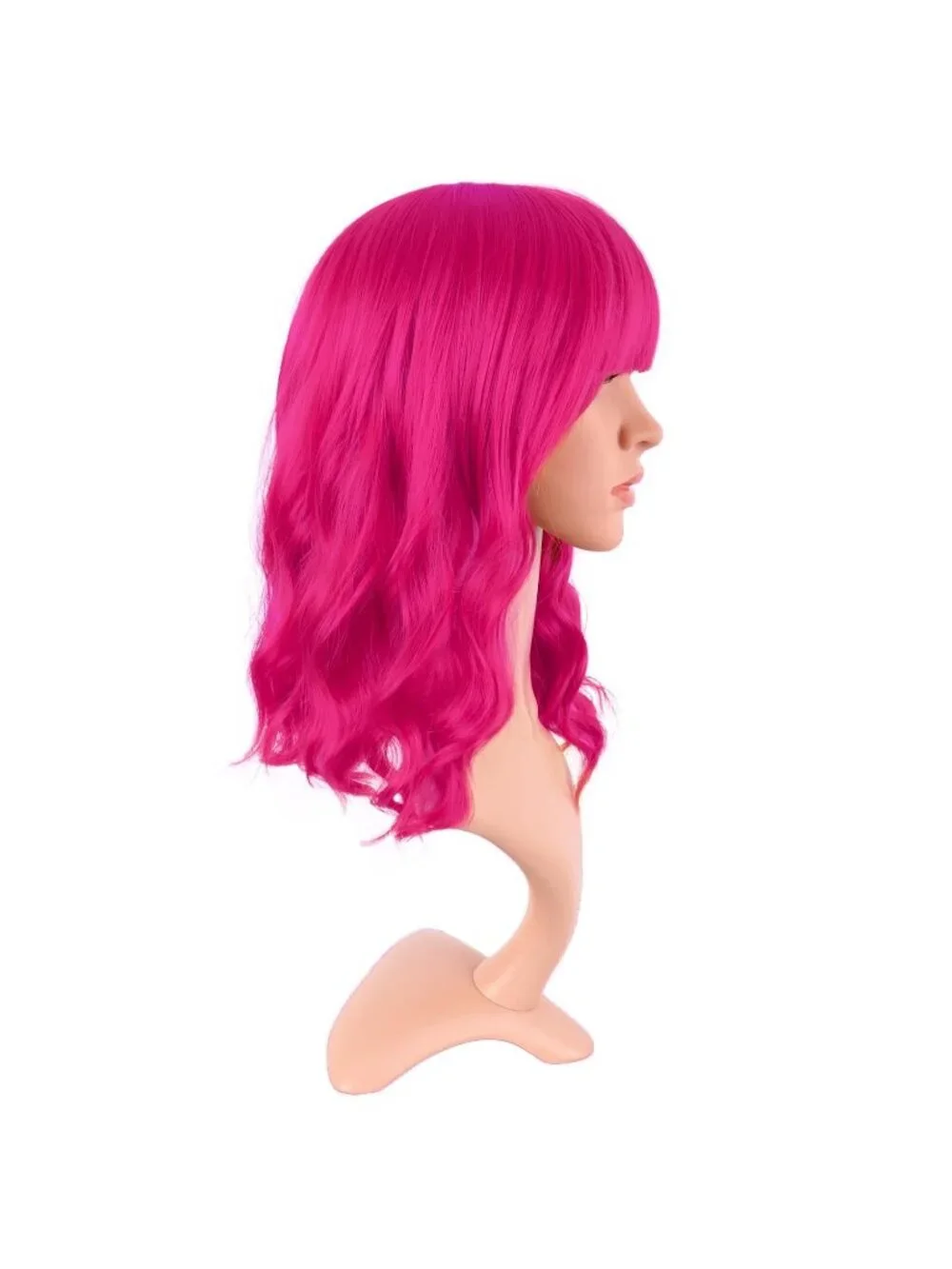 Women's Hot Pink 14 Inch Fresh Bright Synthetic Ordinary Short Wavy Curly Wigs